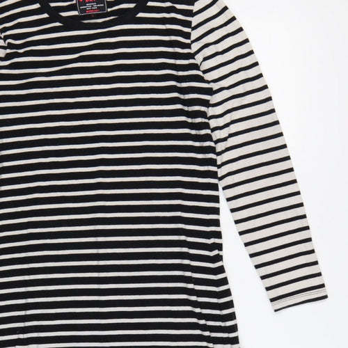 Superdry Women Black White Striped L Bodycon Jersey Knee Dress
