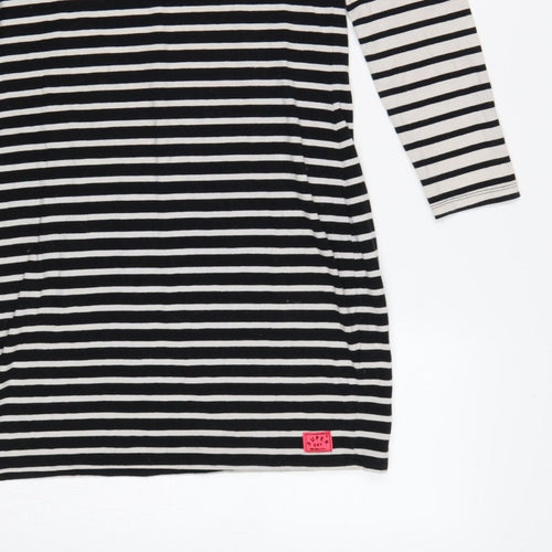 Superdry Women Black White Striped L Bodycon Jersey Knee Dress