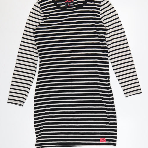 Superdry Women Black White Striped L Bodycon Jersey Knee Dress
