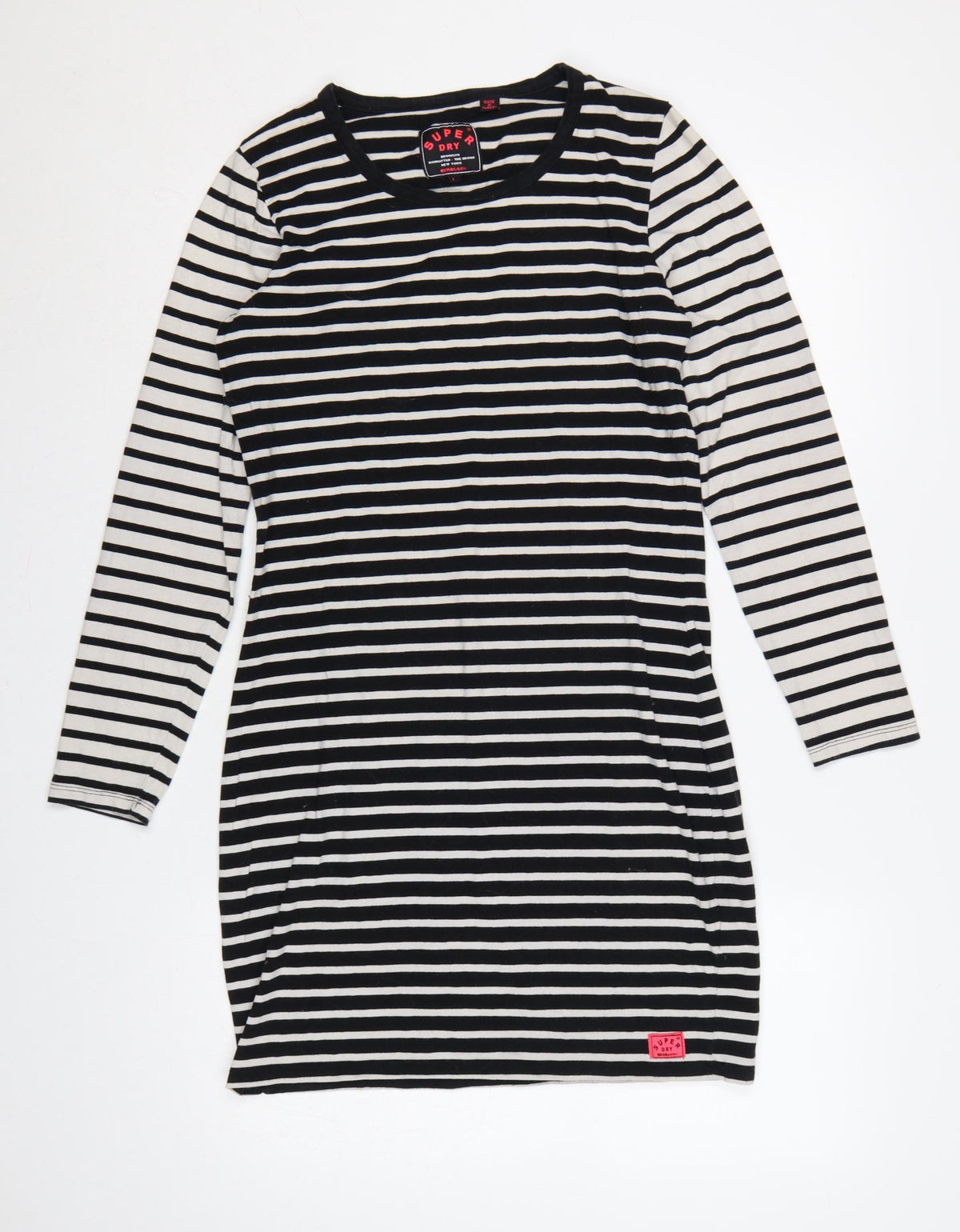 Superdry Women Black White Striped L Bodycon Jersey Knee Dress