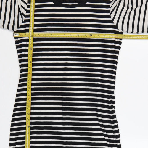 Superdry Women Black White Striped L Bodycon Jersey Knee Dress
