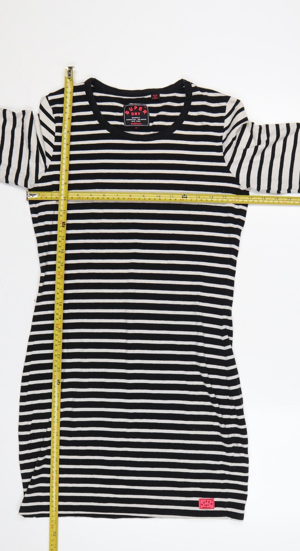 Superdry Women Black White Striped L Bodycon Jersey Knee Dress