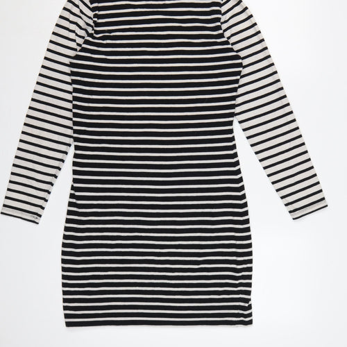 Superdry Women Black White Striped L Bodycon Jersey Knee Dress