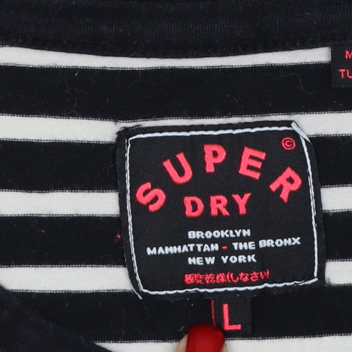 Superdry Women Black White Striped L Bodycon Jersey Knee Dress