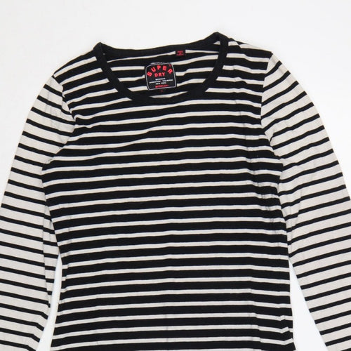 Superdry Women Black White Striped L Bodycon Jersey Knee Dress