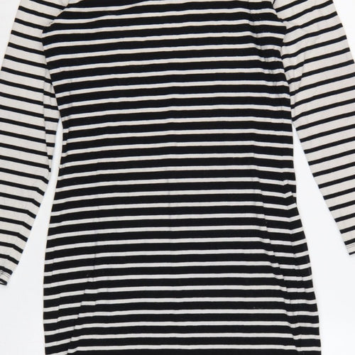 Superdry Women Black White Striped L Bodycon Jersey Knee Dress