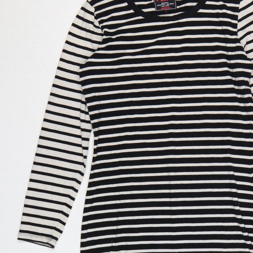 Superdry Women Black White Striped L Bodycon Jersey Knee Dress