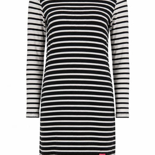 Superdry Women Black White Striped L Bodycon Jersey Knee Dress