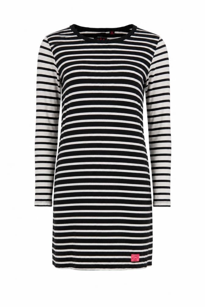 Superdry Women Black White Striped L Bodycon Jersey Knee Dress