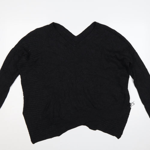 AllSaints Women Black M 100% Merino Wool V-Neck Ribbed Jumper