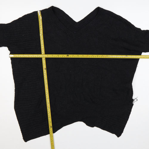 AllSaints Women Black M 100% Merino Wool V-Neck Ribbed Jumper