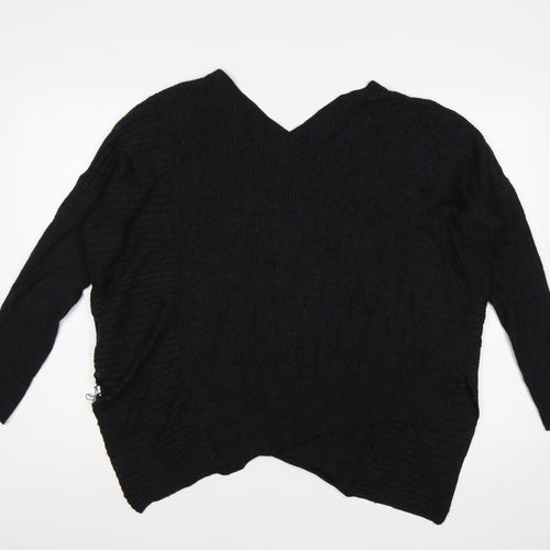 AllSaints Women Black M 100% Merino Wool V-Neck Ribbed Jumper