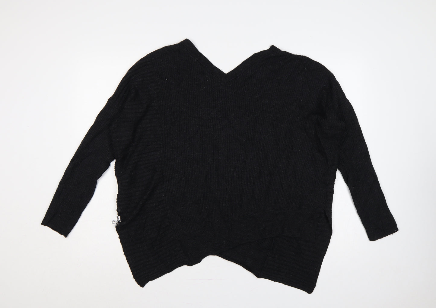 AllSaints Women Black M 100% Merino Wool V-Neck Ribbed Jumper