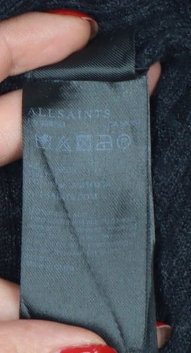 AllSaints Women Black M 100% Merino Wool V-Neck Ribbed Jumper