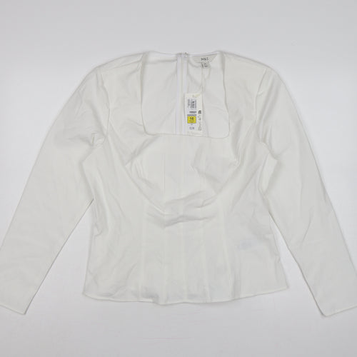 Marks and Spencer Women White UK 16 Ruffle Front Long Sleeve Blouse