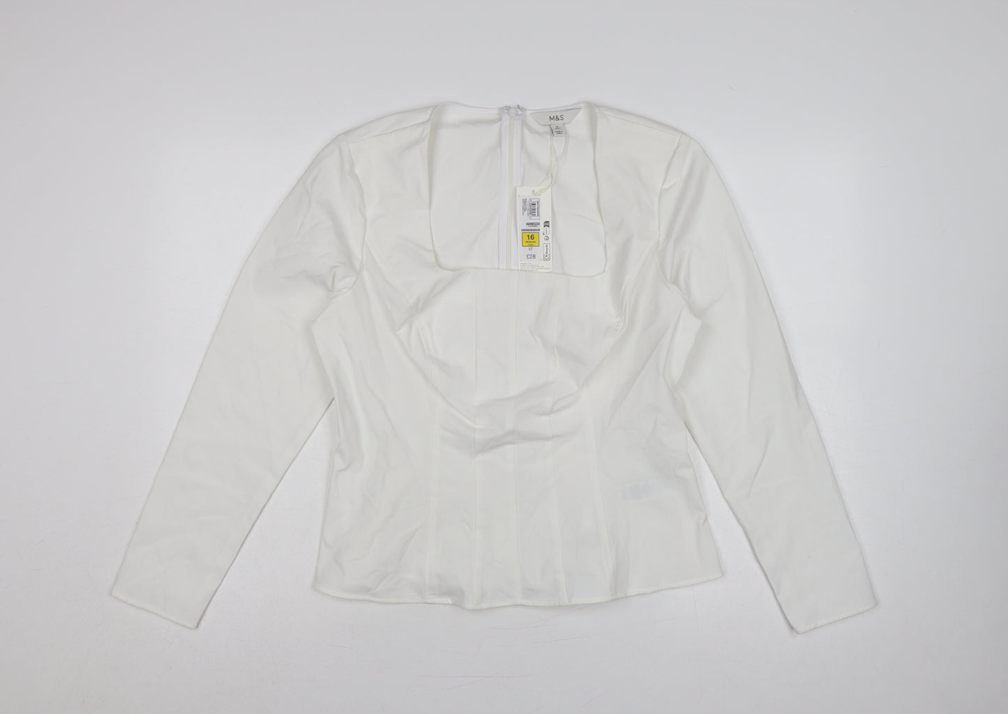 Marks and Spencer Women White UK 16 Ruffle Front Long Sleeve Blouse