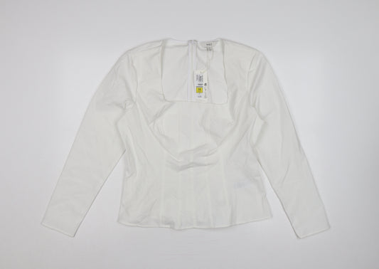 Marks and Spencer Women White UK 16 Ruffle Front Long Sleeve Blouse