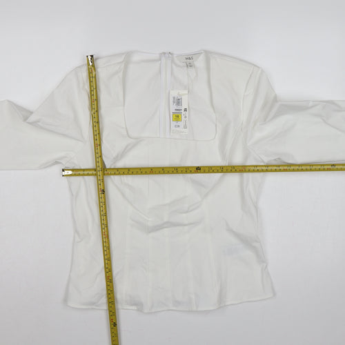 Marks and Spencer Women White UK 16 Ruffle Front Long Sleeve Blouse
