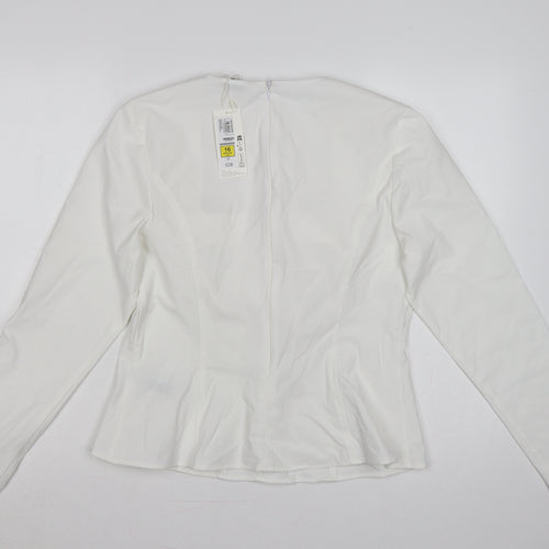Marks and Spencer Women White UK 16 Ruffle Front Long Sleeve Blouse