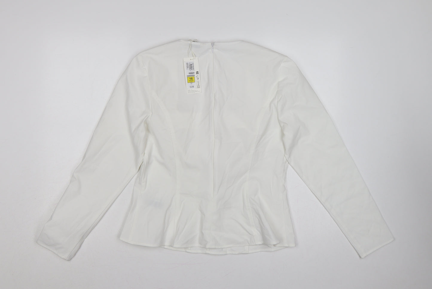 Marks and Spencer Women White UK 16 Ruffle Front Long Sleeve Blouse
