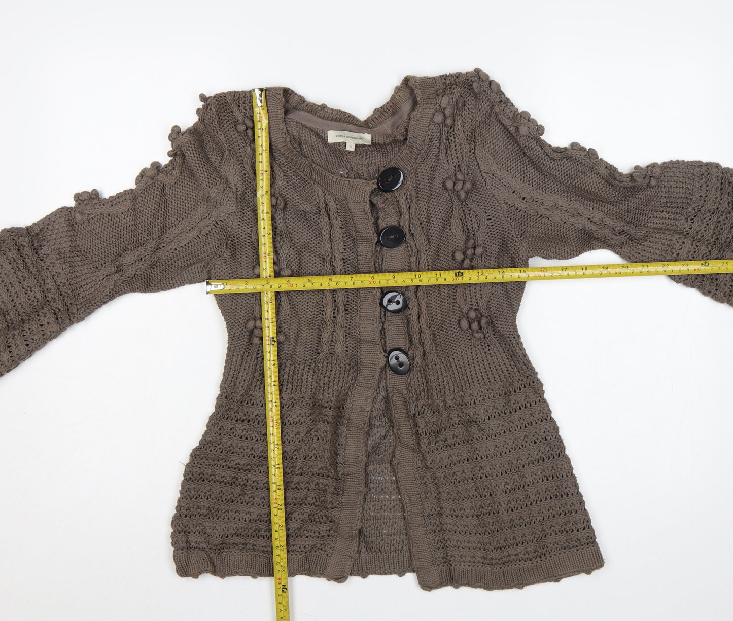 Rocha John Rocha Women’s Brown Size 12 Cable Knit Button Cardigan