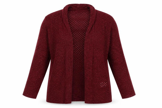 Doris Streich Women Red UK 16 Open Knit Longline Cardigan Glitter