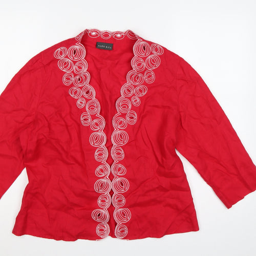 Alex & Co Women Red Linen Embroidered Open Kimono Blouse UK 16