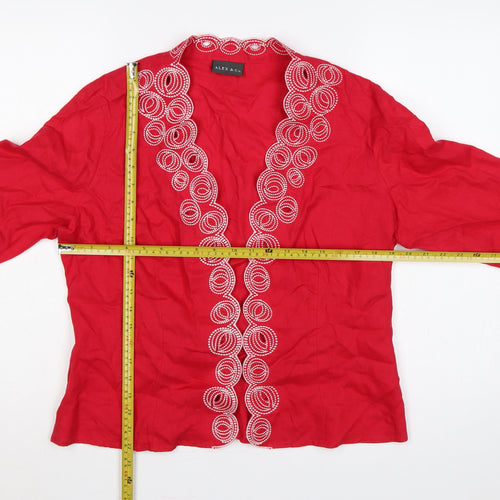 Alex & Co Women Red Linen Embroidered Open Kimono Blouse UK 16