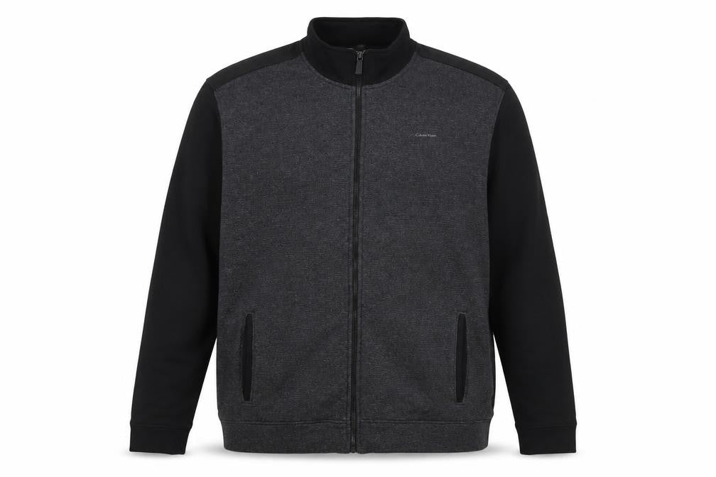 Calvin Klein Men Grey 2XL Full Zip High Neck Logo Sweatshirt