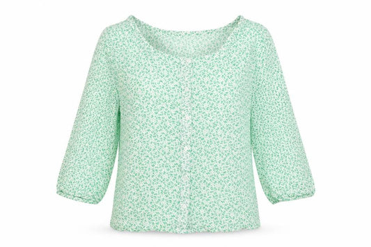 M&Co Women Green Floral Petite UK 12 Button-Up Bell Sleeve Blouse