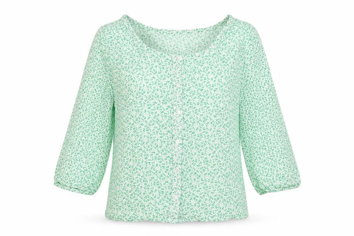 M&Co Women Green Floral Petite UK 12 Button-Up Bell Sleeve Blouse
