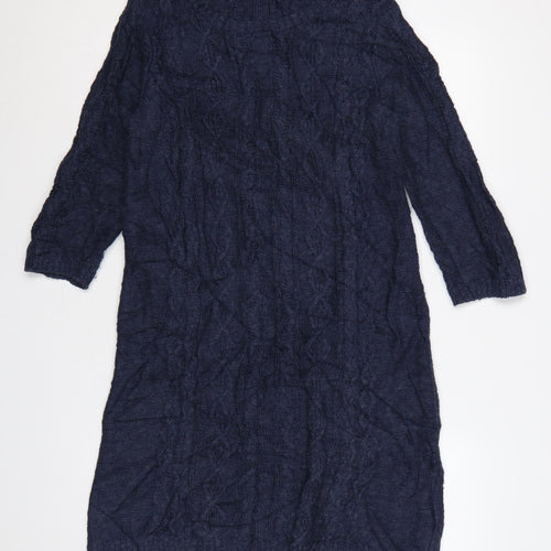 Fat Face Women Blue UK 12 Cable Knit Wool Jumper Dress V-Neck