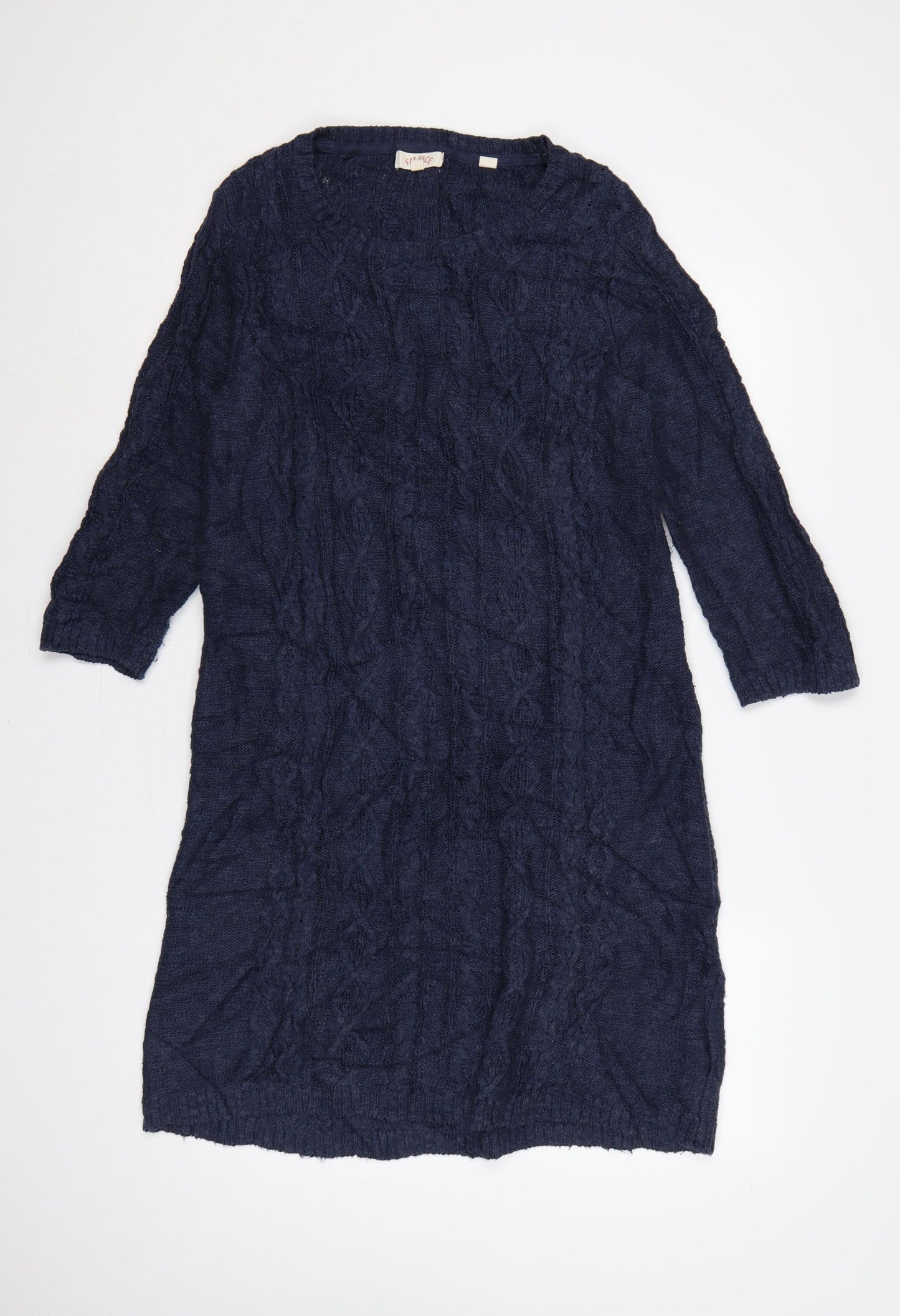 Fat Face Women Blue UK 12 Cable Knit Wool Jumper Dress V-Neck