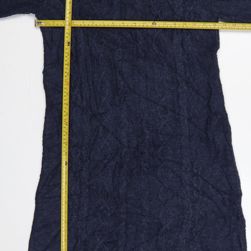 Fat Face Women Blue UK 12 Cable Knit Wool Jumper Dress V-Neck