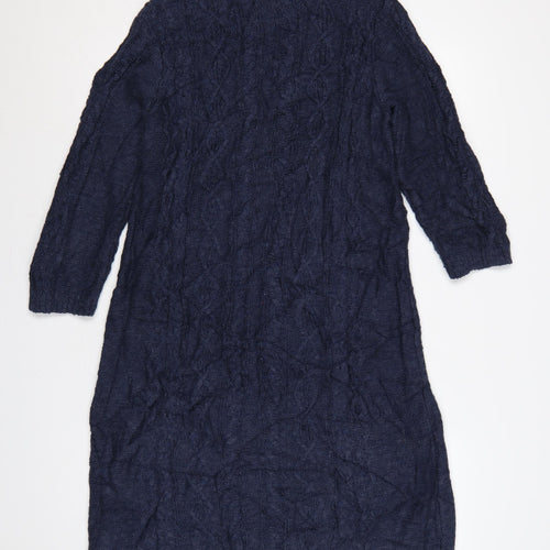 Fat Face Women Blue UK 12 Cable Knit Wool Jumper Dress V-Neck