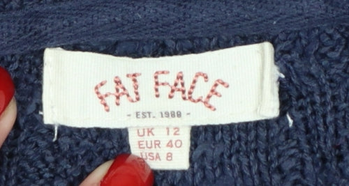 Fat Face Women Blue UK 12 Cable Knit Wool Jumper Dress V-Neck