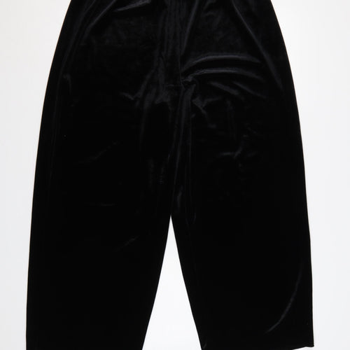 BB Dakota Women's Black L Velvet Wide-Leg Pull-On Trousers