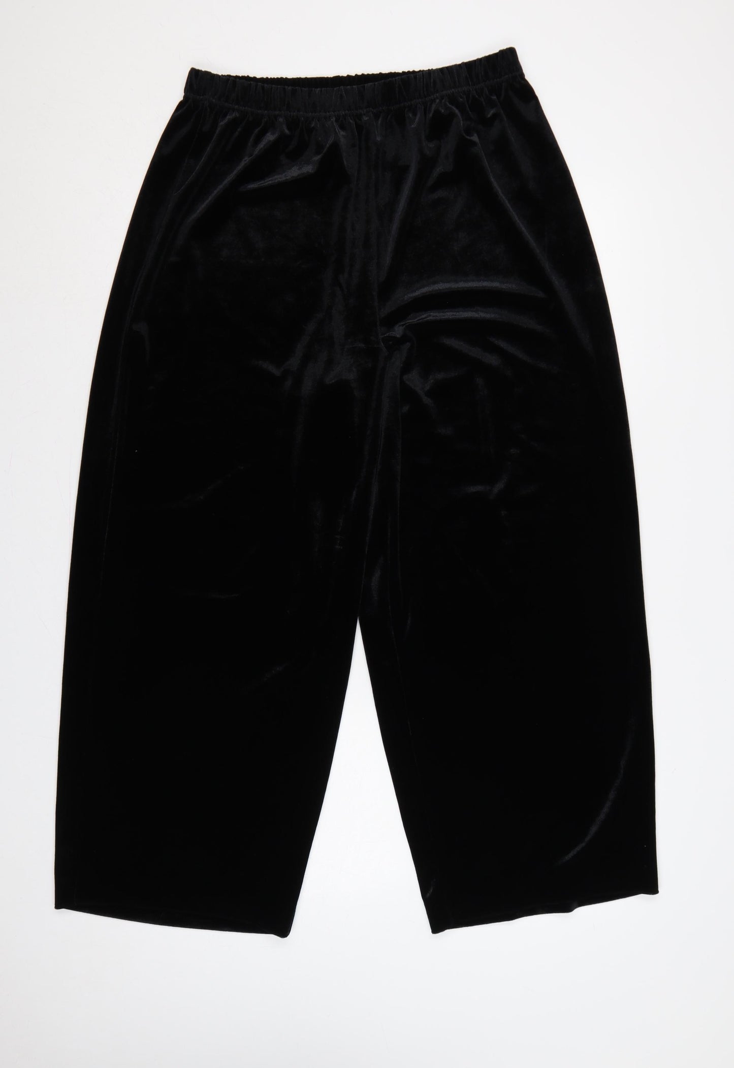 BB Dakota Women's Black L Velvet Wide-Leg Pull-On Trousers
