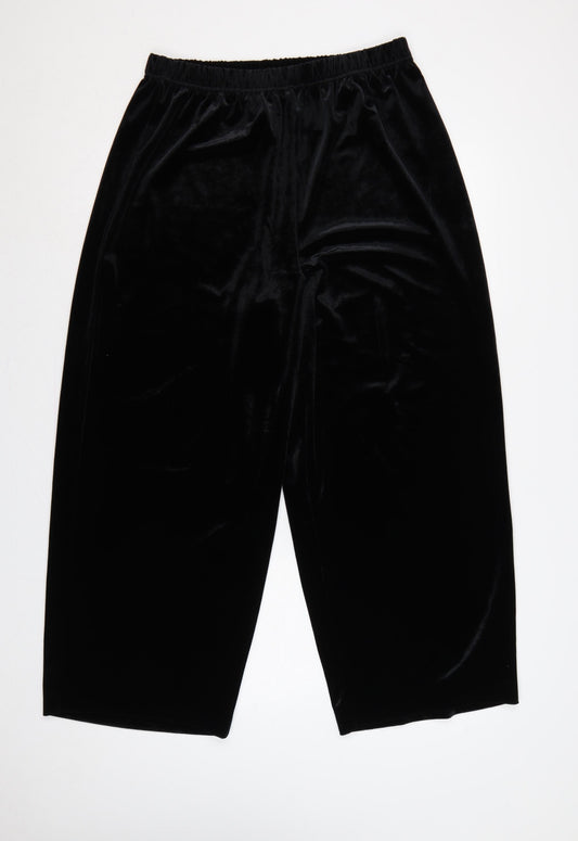 BB Dakota Women's Black L Velvet Wide-Leg Pull-On Trousers