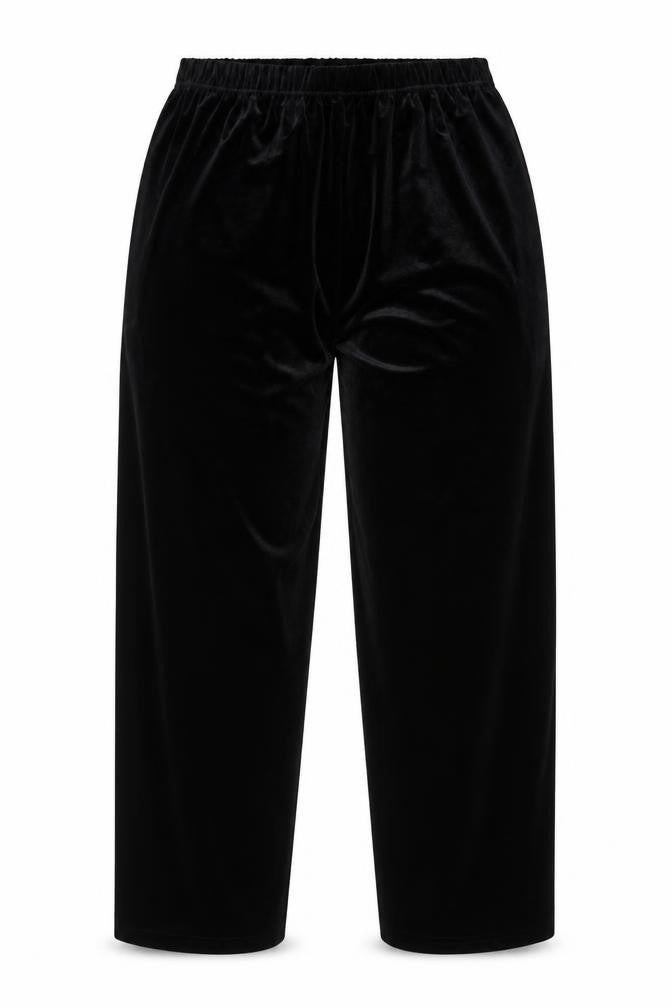 Front view of BB Dakota Women's Black L Velvet Wide-Leg Pull-On Trousers