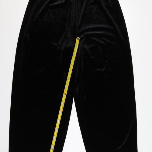 BB Dakota Women's Black L Velvet Wide-Leg Pull-On Trousers