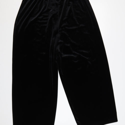 BB Dakota Women's Black L Velvet Wide-Leg Pull-On Trousers