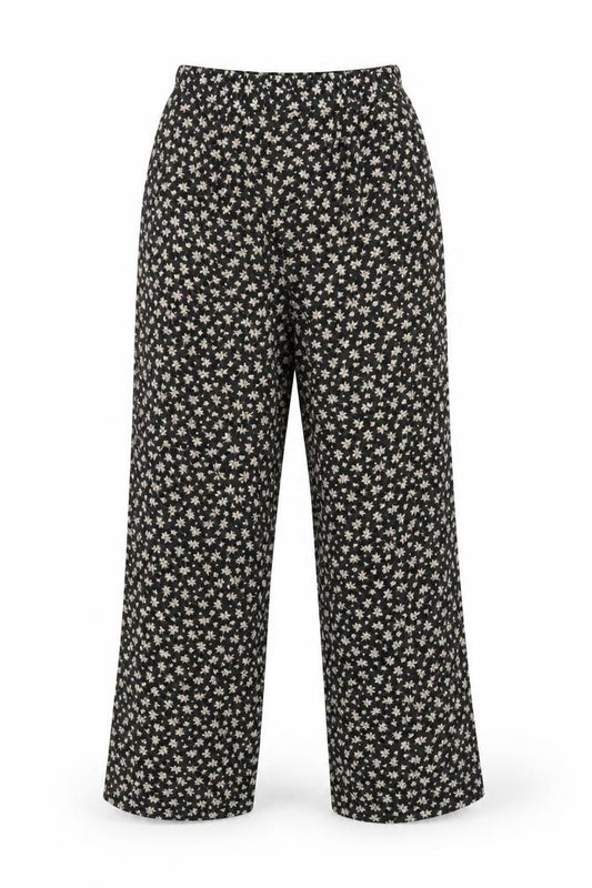 Telleots Women’s Black Floral Wide-Leg High Rise Trousers Size 4