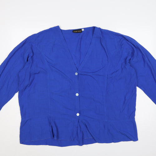 Angel Circle Women Blue Size 2 V-Neck Button 3/4 Sleeve Viscose Blouse