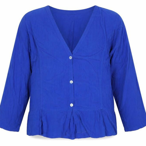 Angel Circle Women Blue Size 2 V-Neck Button 3/4 Sleeve Viscose Blouse