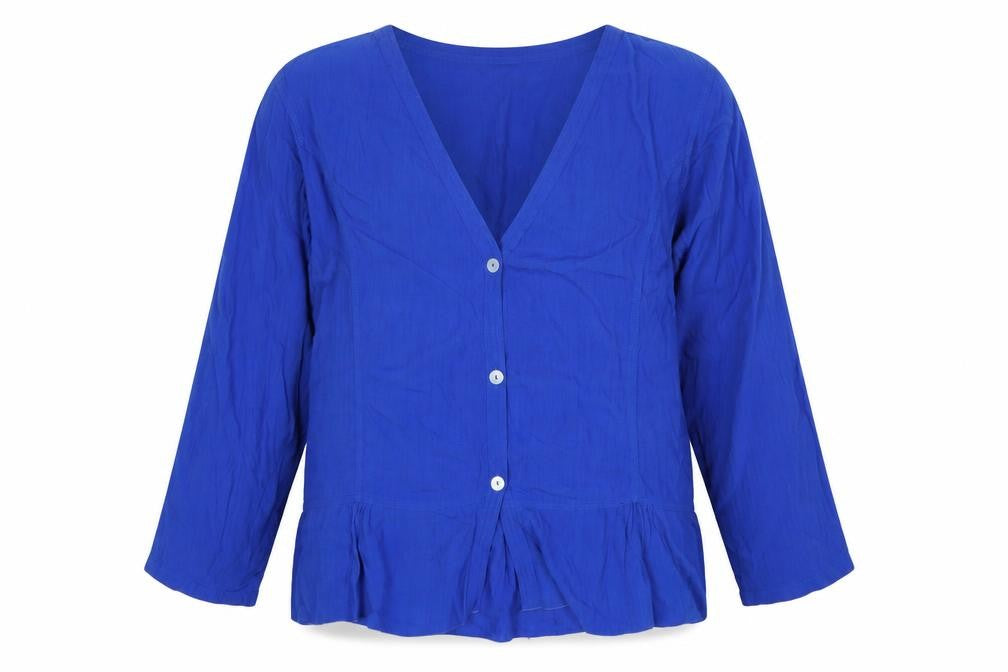 Angel Circle Women Blue Size 2 V-Neck Button 3/4 Sleeve Viscose Blouse