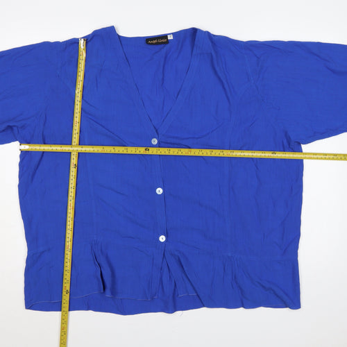 Angel Circle Women Blue Size 2 V-Neck Button 3/4 Sleeve Viscose Blouse