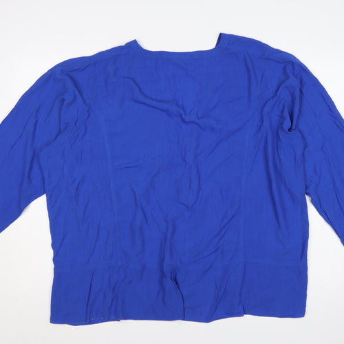 Angel Circle Women Blue Size 2 V-Neck Button 3/4 Sleeve Viscose Blouse