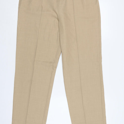 Marks & Spencer Women Beige UK 14 Long Straight Tailored Trousers