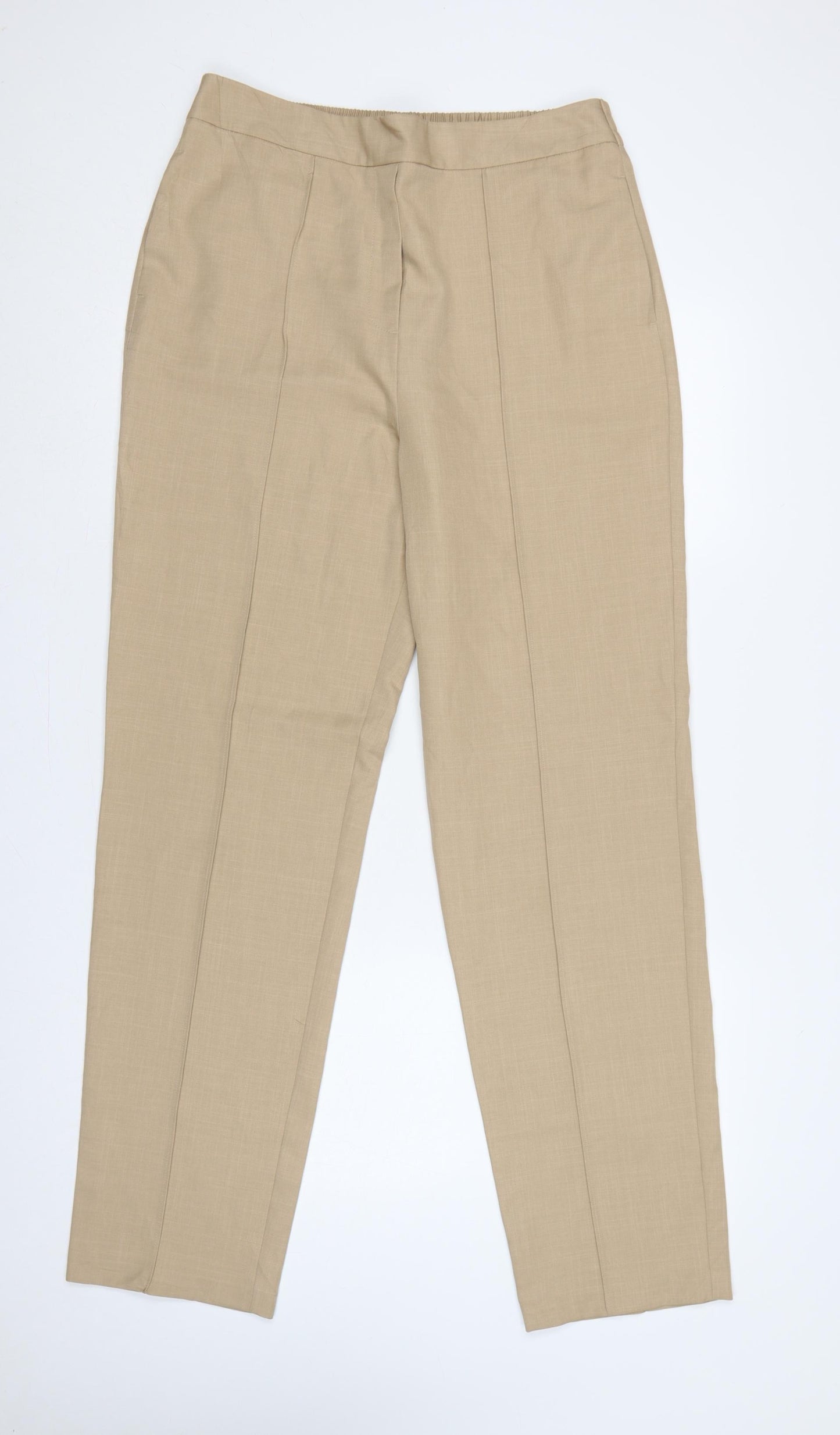 Marks & Spencer Women Beige UK 14 Long Straight Tailored Trousers